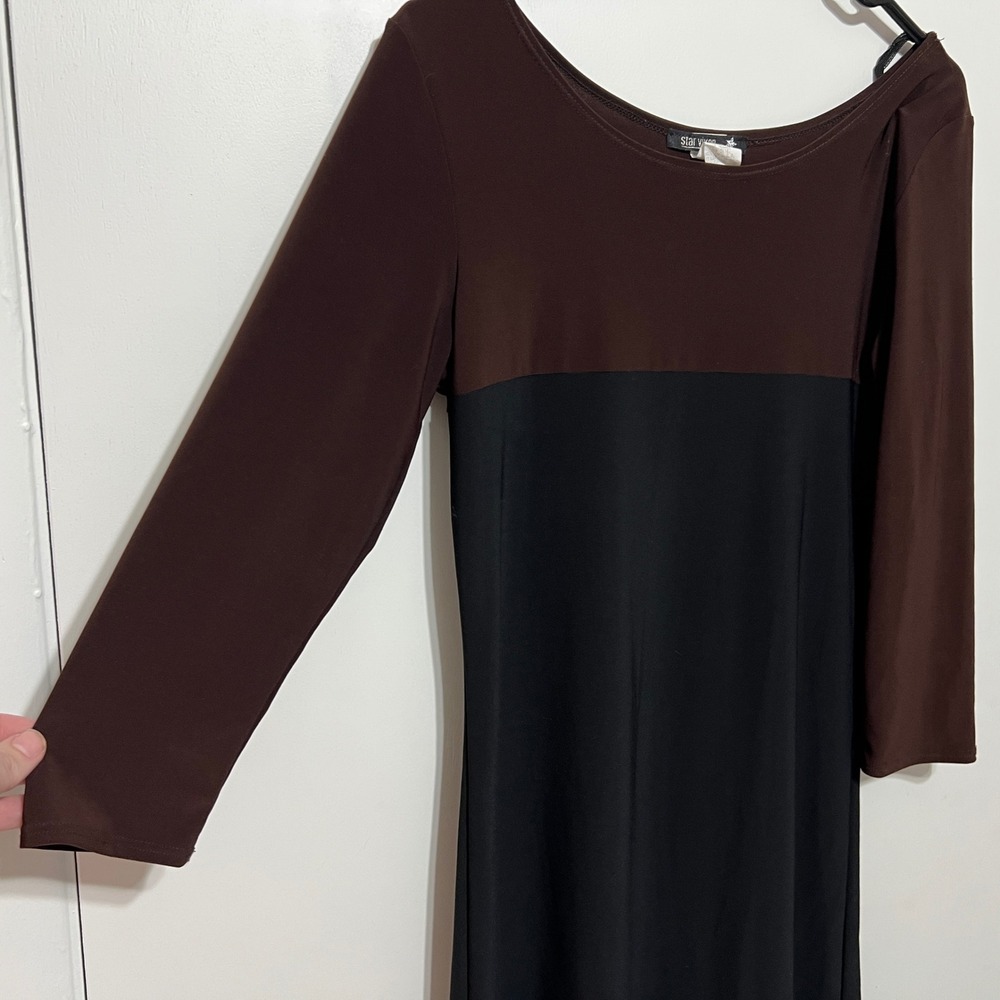 Vintage Star Vixen Womens Colorblock Dress Sz L Brown Black Teal 3/4 Sleeve Y2K - Picture 2 of 6
